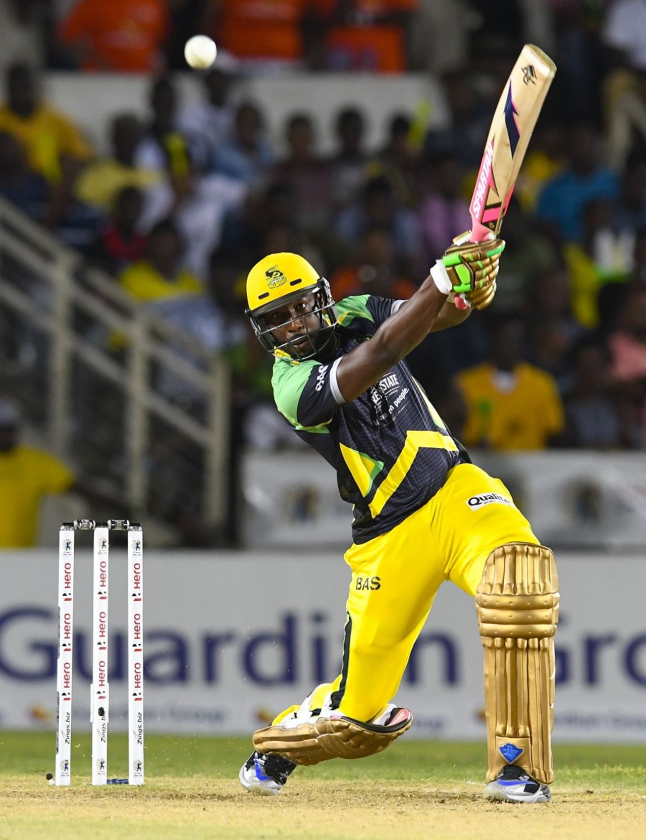Andre Russell belts the ball through the off side, Jamaica Tallawahs v Trinbago Knight Riders, CPL 2016. Jamaica, July 18, 2016
