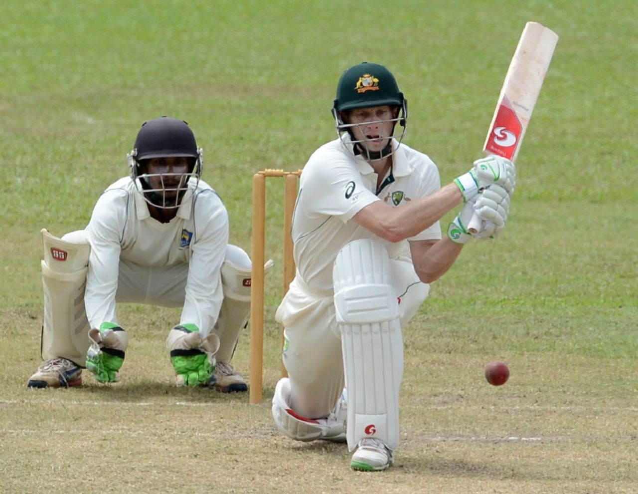 Adam Voges plays a reverse sweep during his 43, Sri Lankan XI v Australians, Colombo, July 19, 2016
