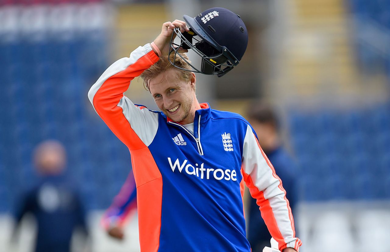 Joe Root smiles after a nets session, Cardiff, July 6, 2015
