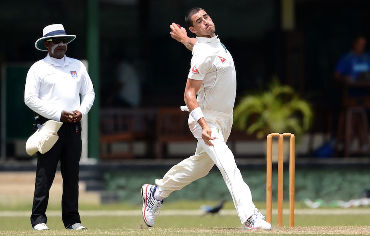Mitchell Starc removed two batsmen for ducks, Sri Lankan XI v Australians, Colombo, 3rd day, July 20, 2016