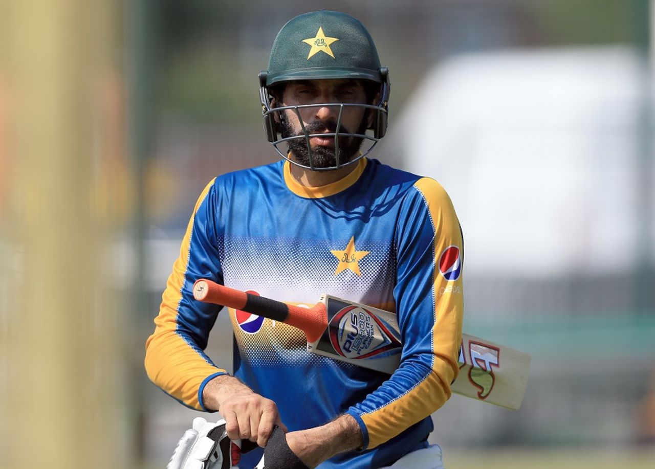 Misbah-ul-Haq prepares to bat in the nets, Manchester, July 20, 2016
