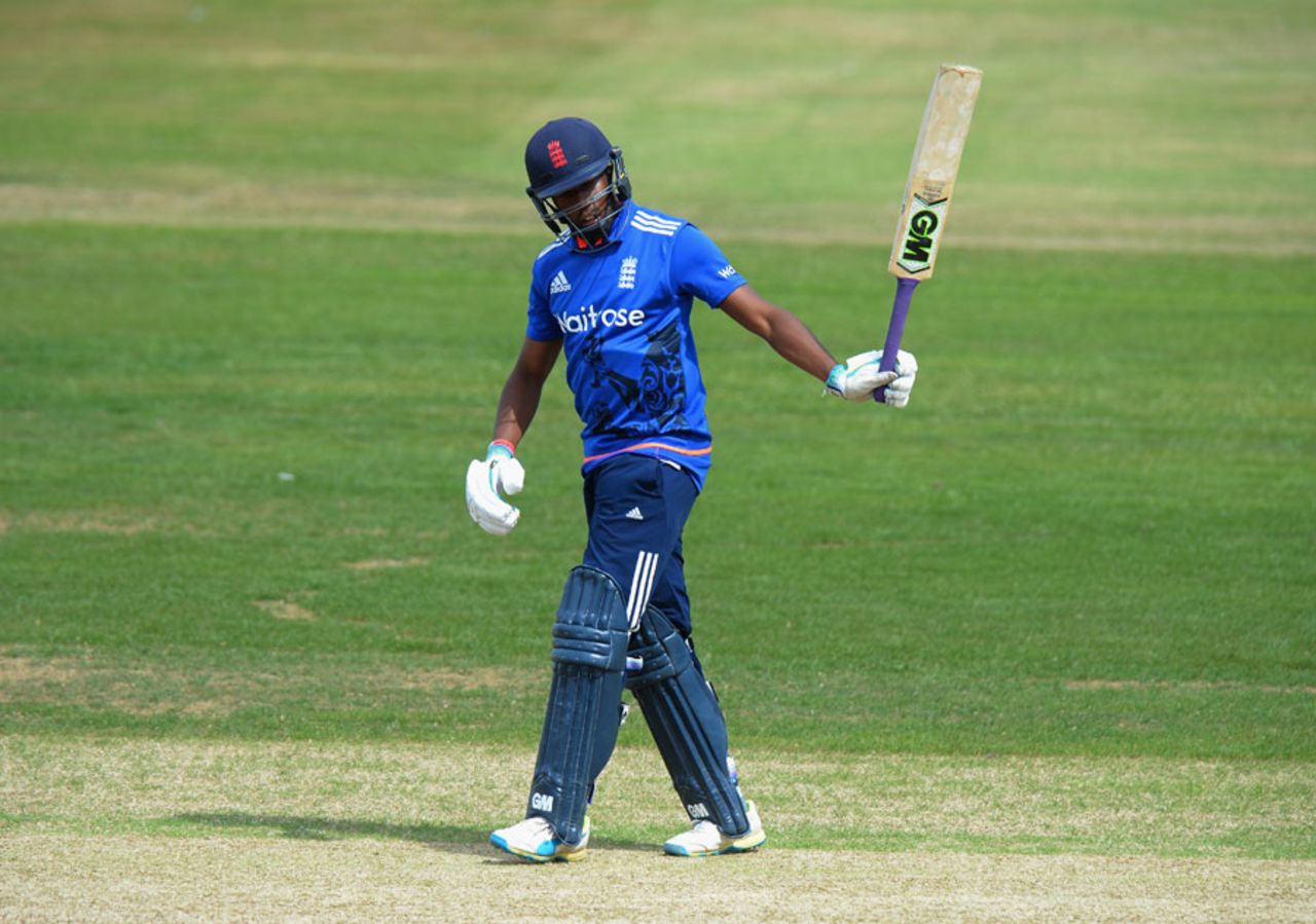 Daniel Bell-Drummond acknowledges his half-century, England Lions v Sri Lank A, Tri-series, Wantage Road, July 21, 2016