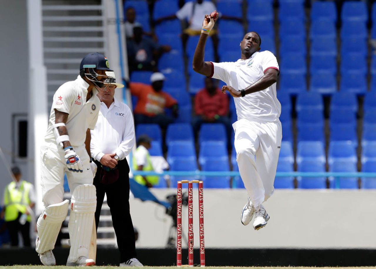 Jason Holder delivers the ball, West Indies v India, 1st Test, Antigua, 1st day, July 21, 2016