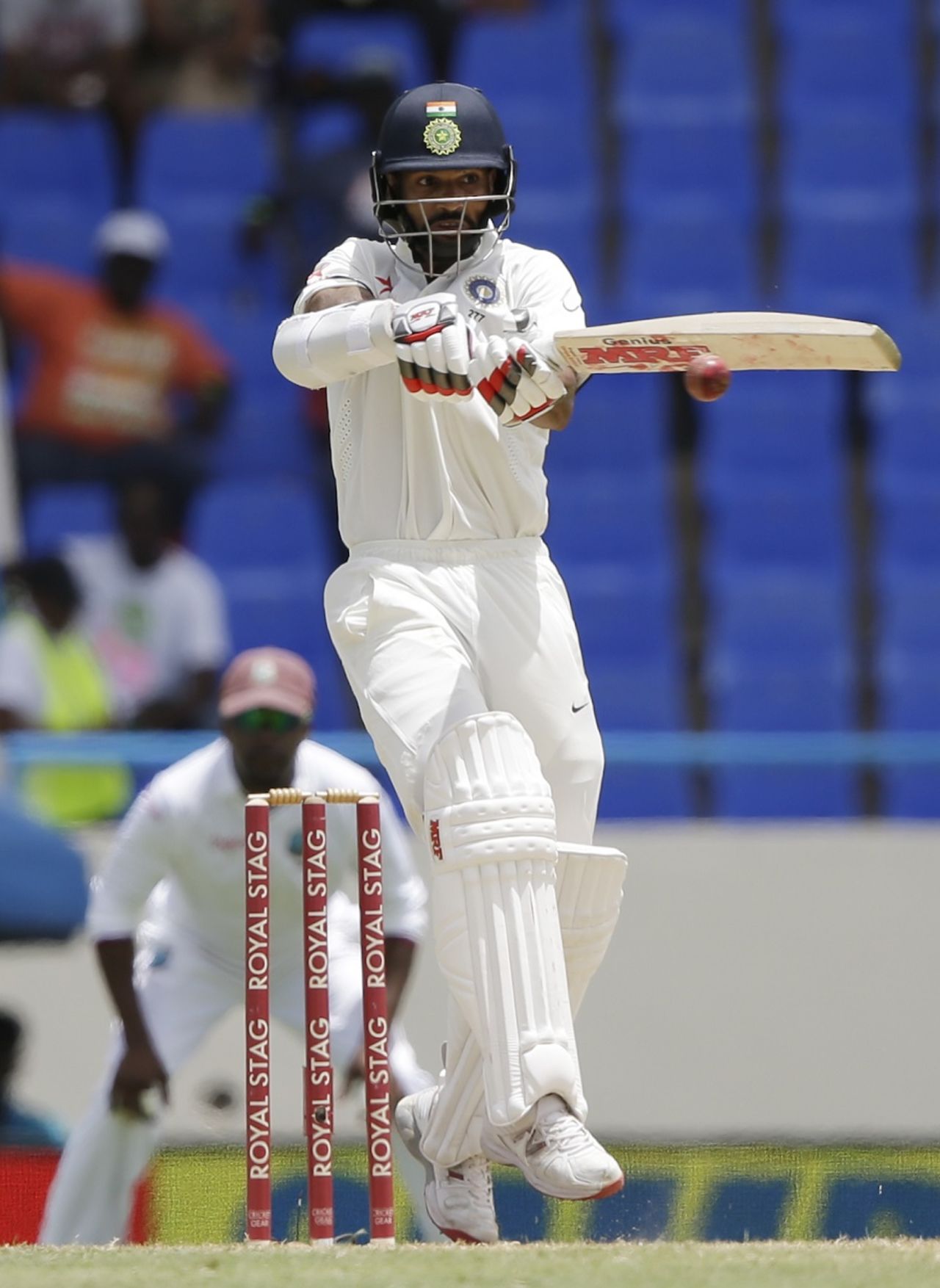 Shikhar Dhawan looks to pull one, West Indies v India, 1st Test, Antigua, 1st day, July 21, 2016
