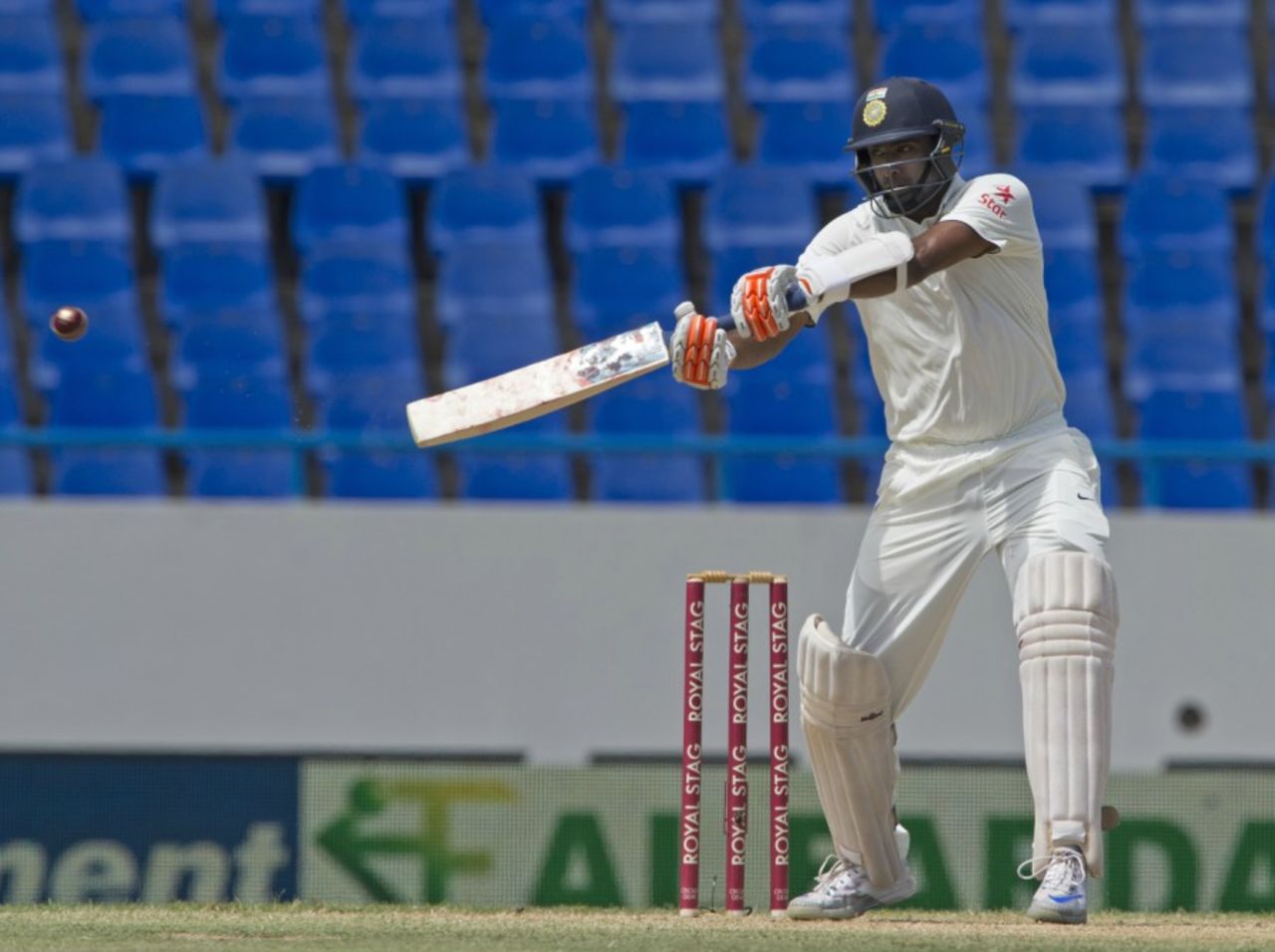 R Ashwin unfurls a cut, West Indies v India, 1st Test, Antigua, 2nd day, July 22, 2016