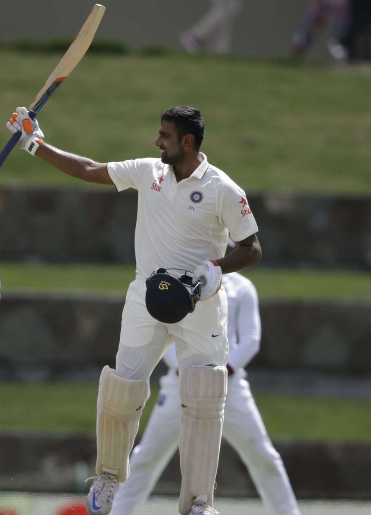 R Ashwin soaks in the applause after scoring his third Test century, West Indies v India, 1st Test, Antigua, 2nd day, July 22, 2016