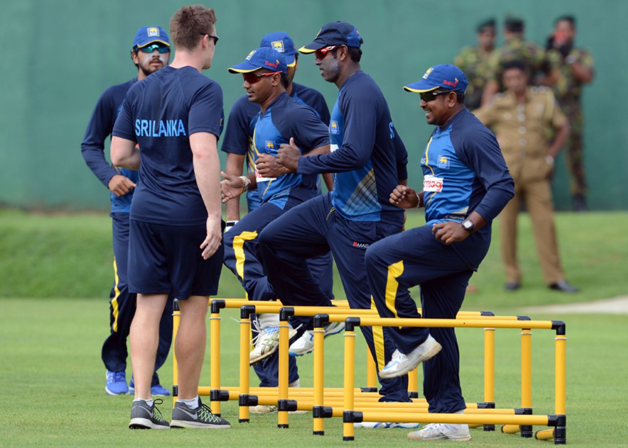 Sri Lanka players go through a fitness drill, Pallekele, July 23, 2016