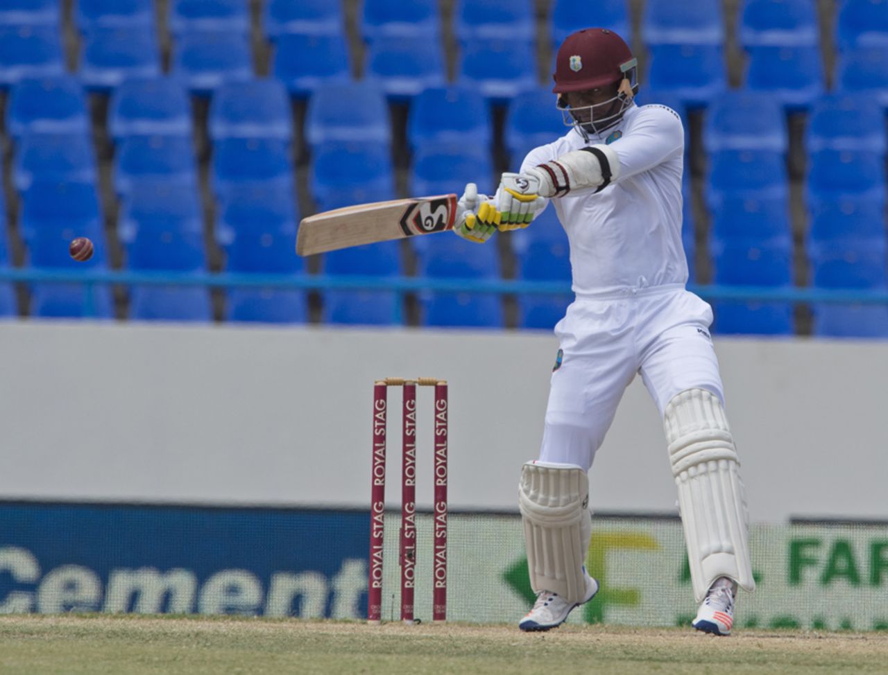 Marlon Samuels cuts strongly through the off side, West Indies v India, 1st Test, Antigua, 4th day, July 24, 2016