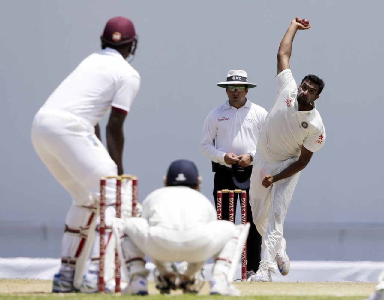 R Ashwin delivers to Jason Holder, West Indies v India, 1st Test, Antigua, 4th day, July 24, 2016