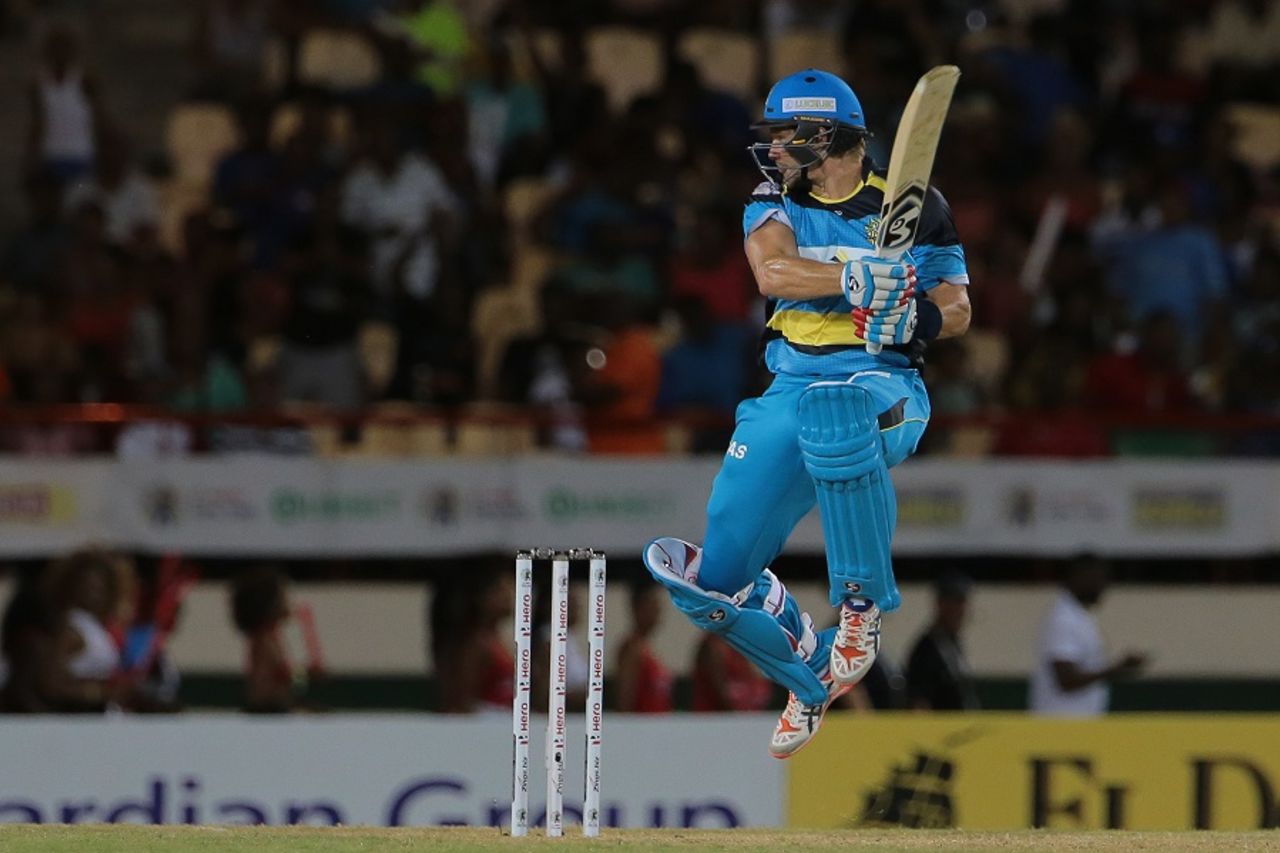 Shane Watson unleashes a flying cut,  St Lucia Zouks v Guyana Amazon Warriors, CPL, Gros Islet, July 24, 2016