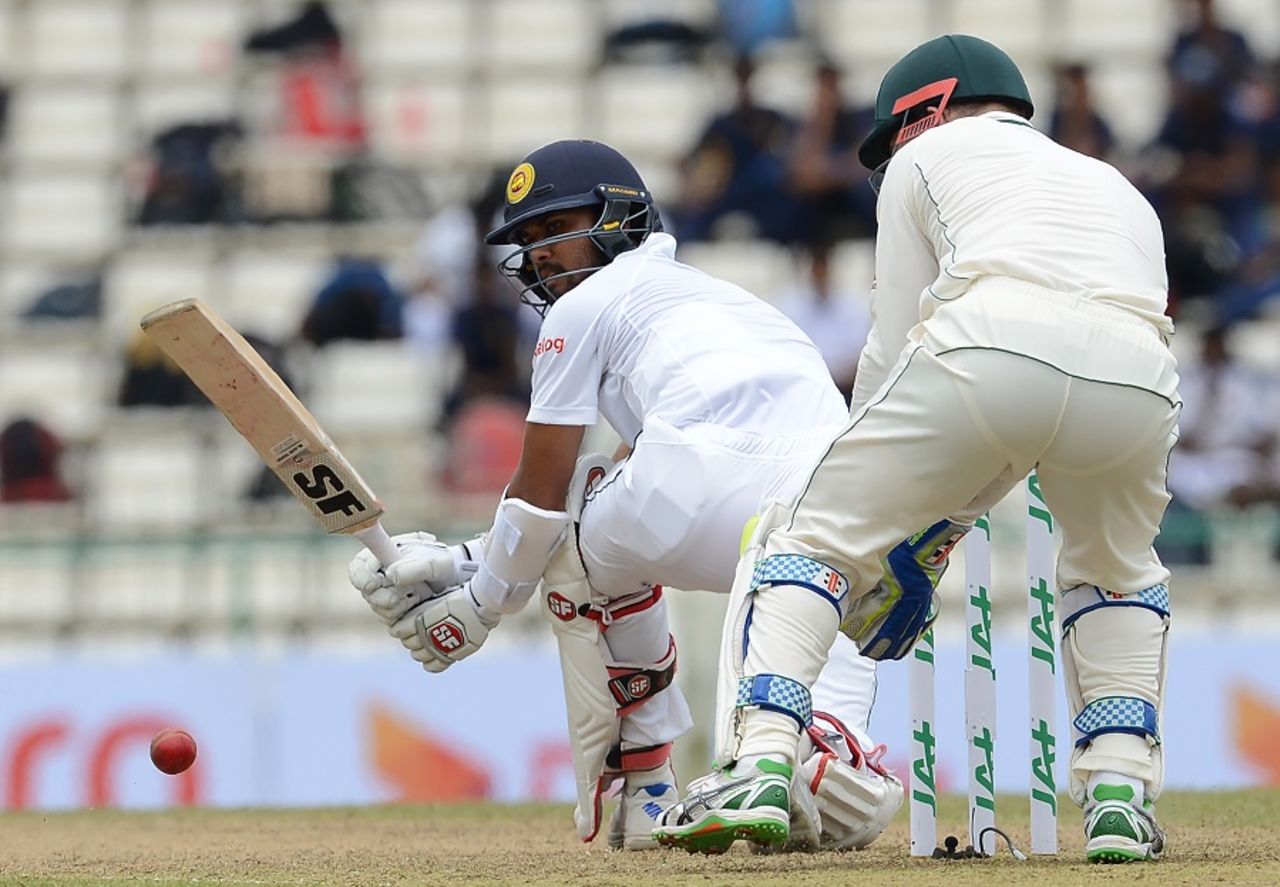 Dinesh Chandimal plays a sweep, Sri Lanka v Australia, 1st Test, Pallekele, 1st day, July 26, 2016