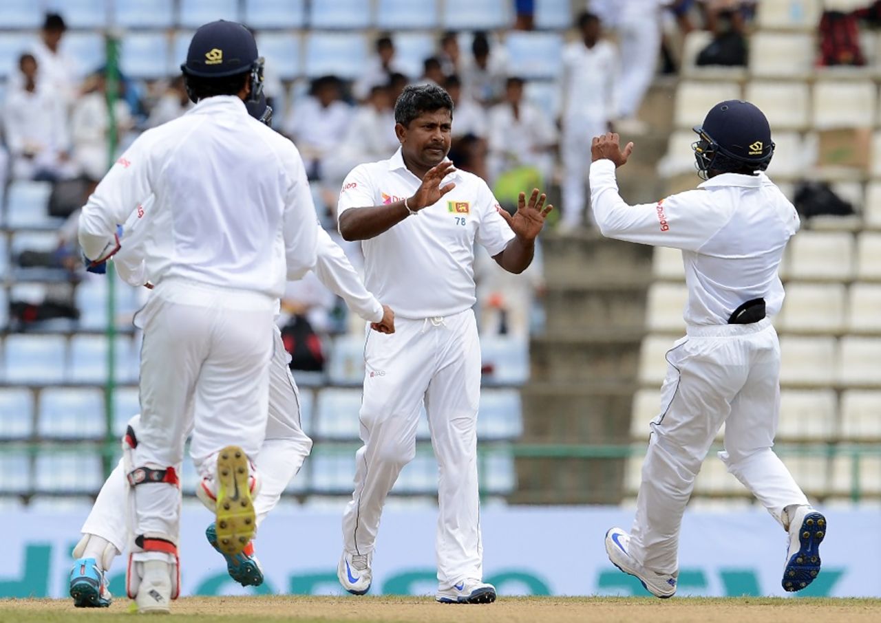 Rangana Herath struck in his second over to remove Joe Burns, Sri Lanka v Australia, 1st Test, Pallekele, 1st day, July 26, 2016