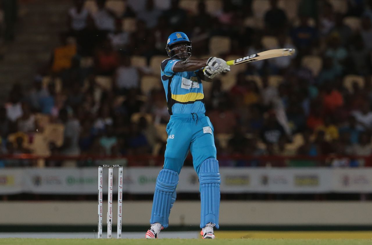 Darren Sammy crushes a straight six on his way to 37 not out, St Lucia Zouks v Trinbago Knight Riders, CPL, Gros Islet, July 26, 2016