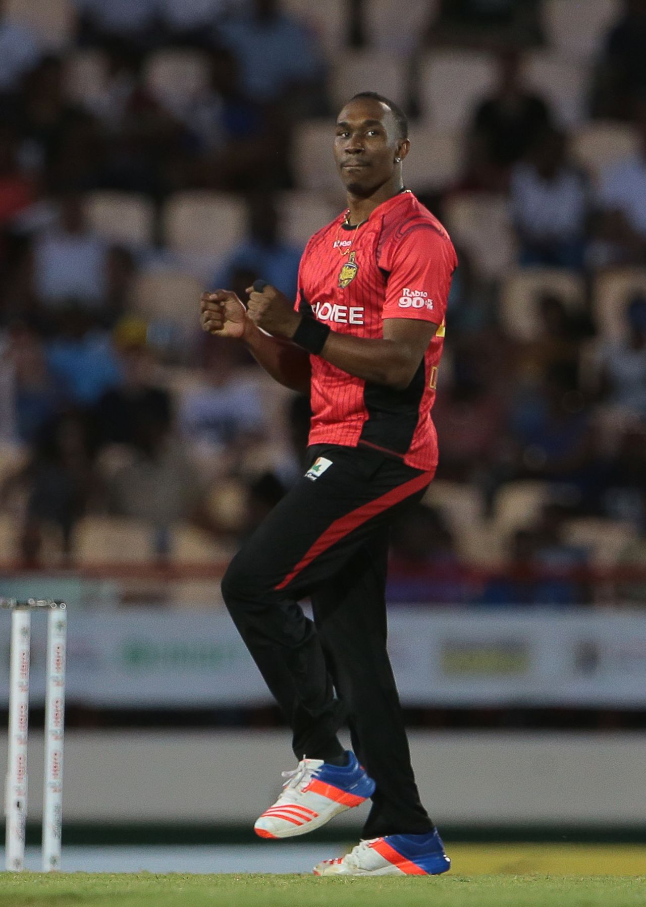 Dwayne Bravo celebrates one of his two wickets, St Lucia Zouks v Trinbago Knight Riders, CPL, Gros Islet, July 26, 2016