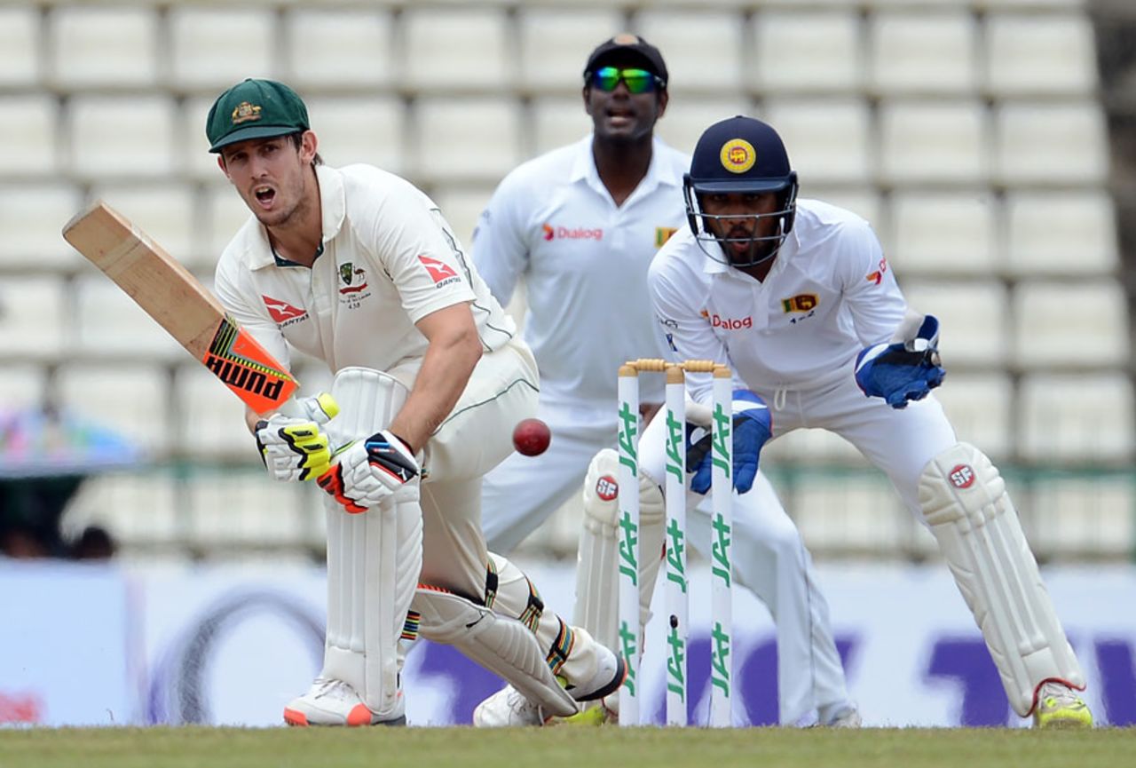Mitchell Marsh shouts out a call to his partner, Sri Lanka v Australia, 1st Test, Pallekele, 2nd day, July 27, 2016