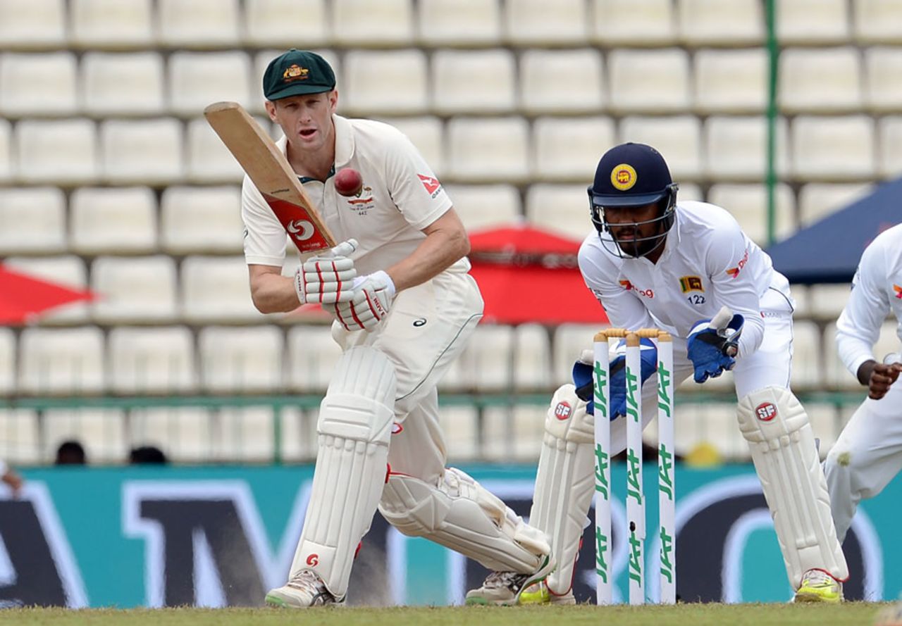 Adam Voges taps one towards mid-on, Sri Lanka v Australia, 1st Test, Pallekele, 2nd day, July 27, 2016