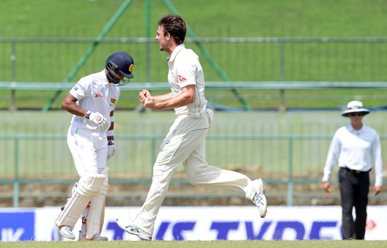 Mitchell Marsh is ecstatic after dismissing Dinesh Chandimal, Sri Lanka v Australia, 1st Test, Pallekele, 3rd day, July 28, 2016