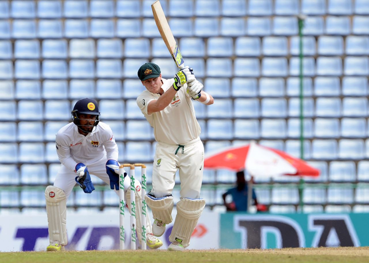 Steven Smith plays towards mid-on, Sri Lanka v Australia, 1st Test, Pallekele, 4th day, July 29, 2016