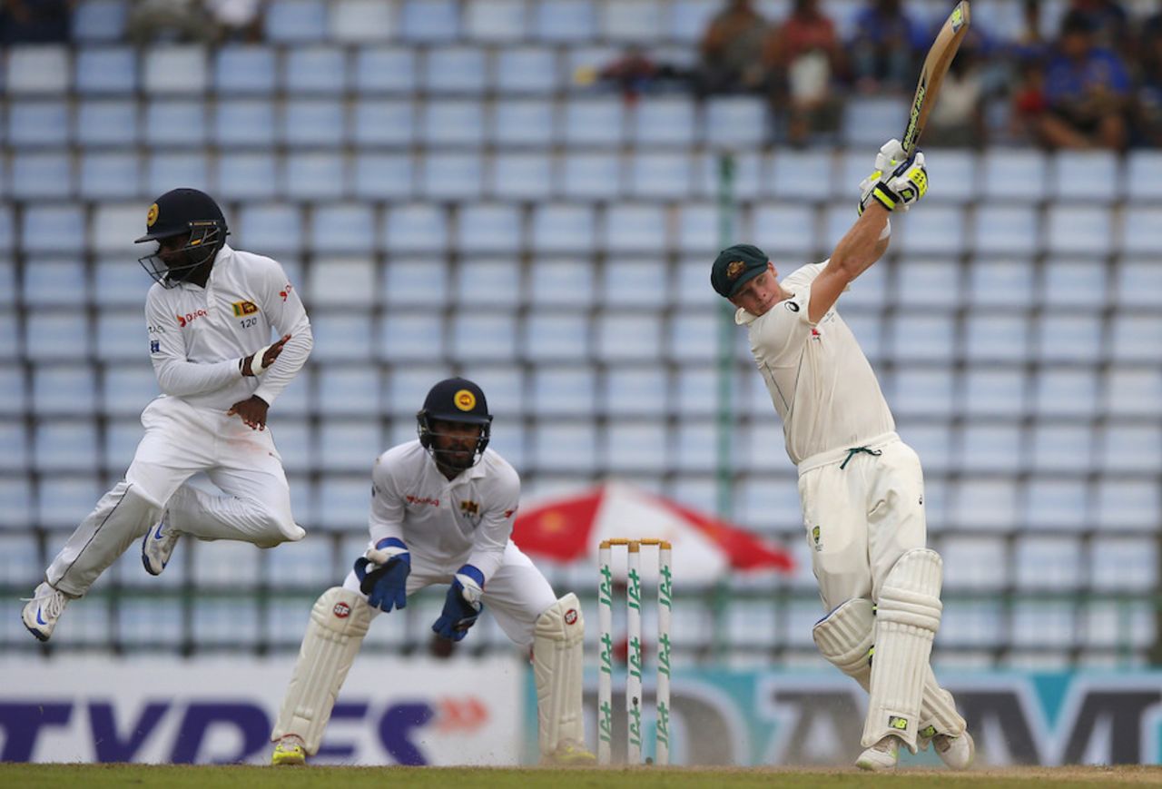 Steven Smith hits powerfully down the ground, Sri Lanka v Australia, 1st Test, Pallekele, 4th day, July 29, 2016