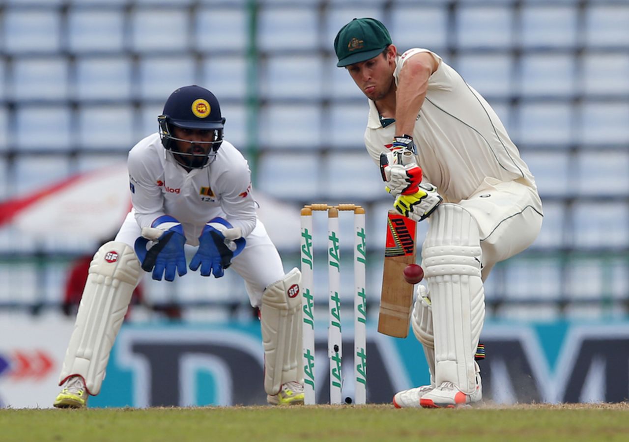 Mitchell Marsh defends watchfully, Sri Lanka v Australia, 1st Test, Pallekele, 5th day, July 30, 2016
