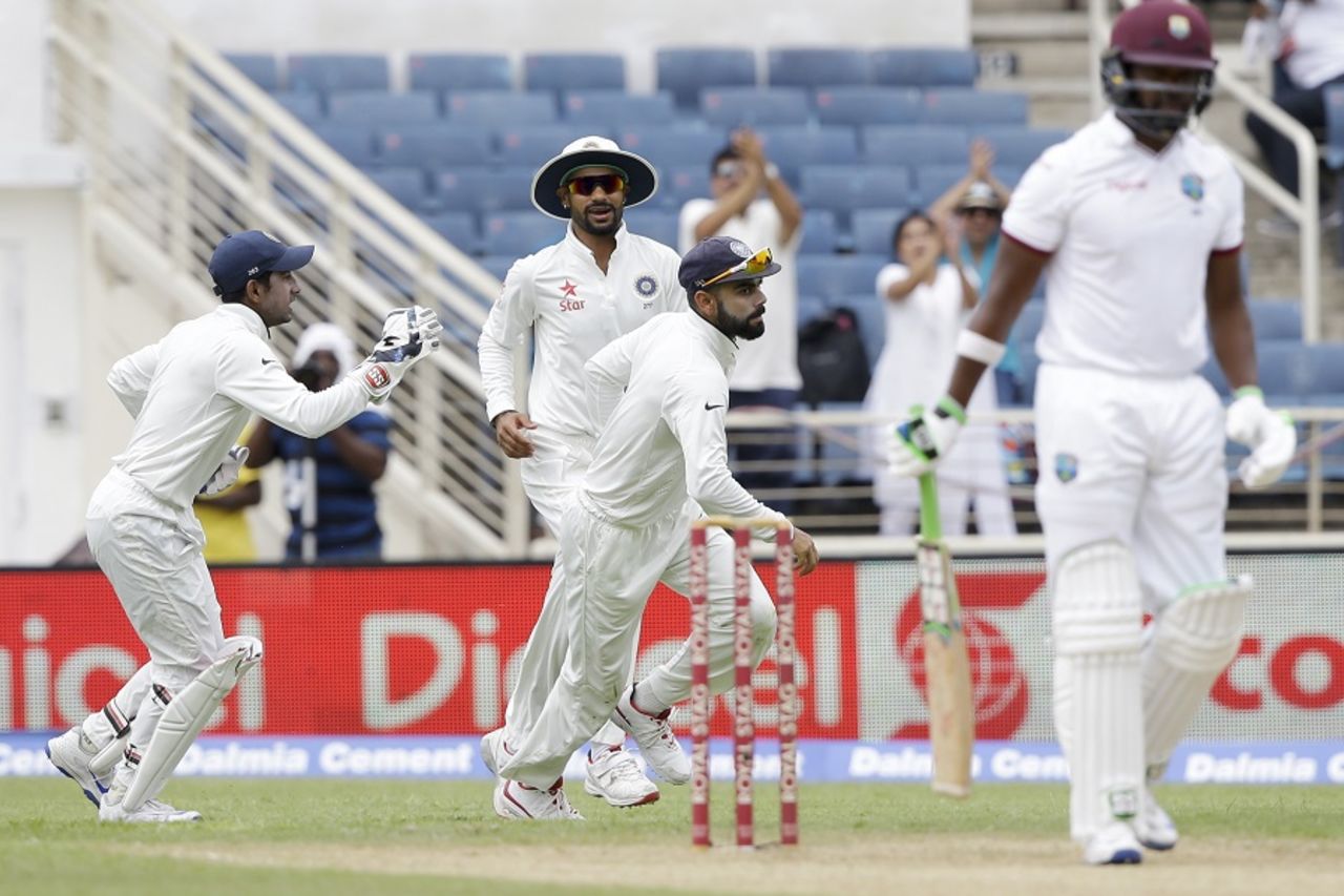 Virat Kohli takes off after catching Darren Bravo at slip, West Indies v India, 2nd Test, Kingston, 1st day, July 30, 2016