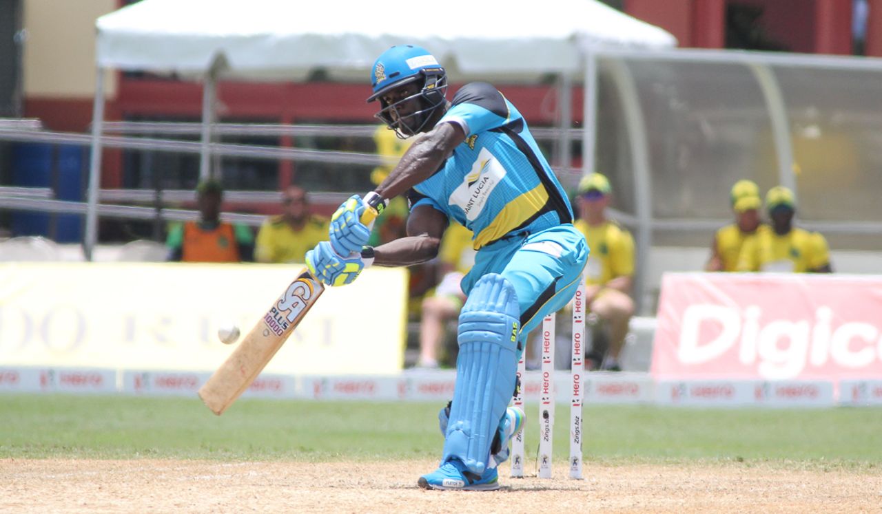 Andre Fletcher drives through the off side, Jamaica Tallawahs v St Lucia Zouks, CPL 2016, Lauderhill, July 30, 2016