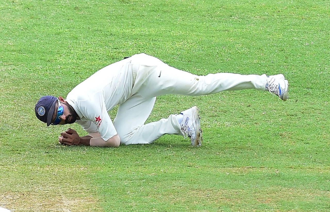 Ajinkya Rahane dives to stop the ball, West Indies v India, 2nd Test, Kingston, 1st day, July 30, 2016