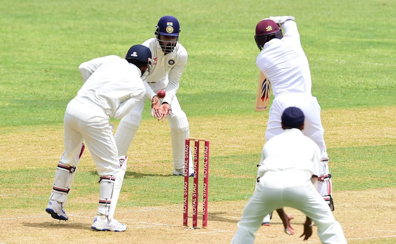 KL Rahul fails to stop a shot from Devendra Bishoo at silly point, West Indies v India, 2nd Test, Kingston, 1st day, July 30, 2016