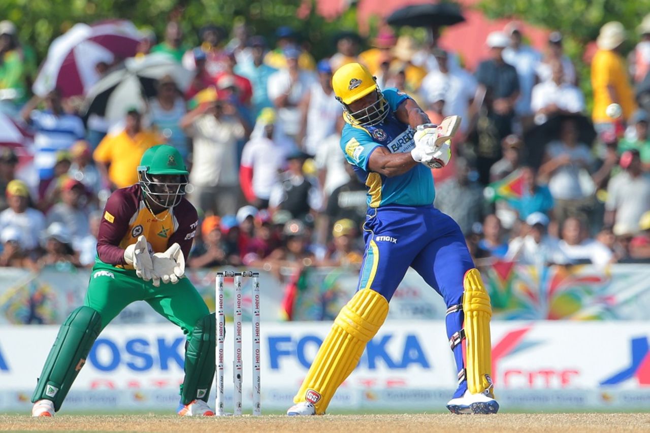 Barbados Tridents captain Kieron Pollard muscles one over the on side, Barbados Tridents v Guyana Amazon Warriors, CPL 2016, Lauderhill, July 30, 2016