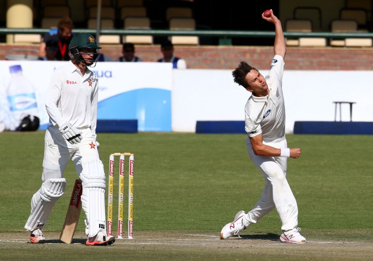 Trent Boult removed Craig Ervine early in the day, Zimbabwe v New Zealand, 1st Test, Bulawayo, 4th day, July 31, 2016