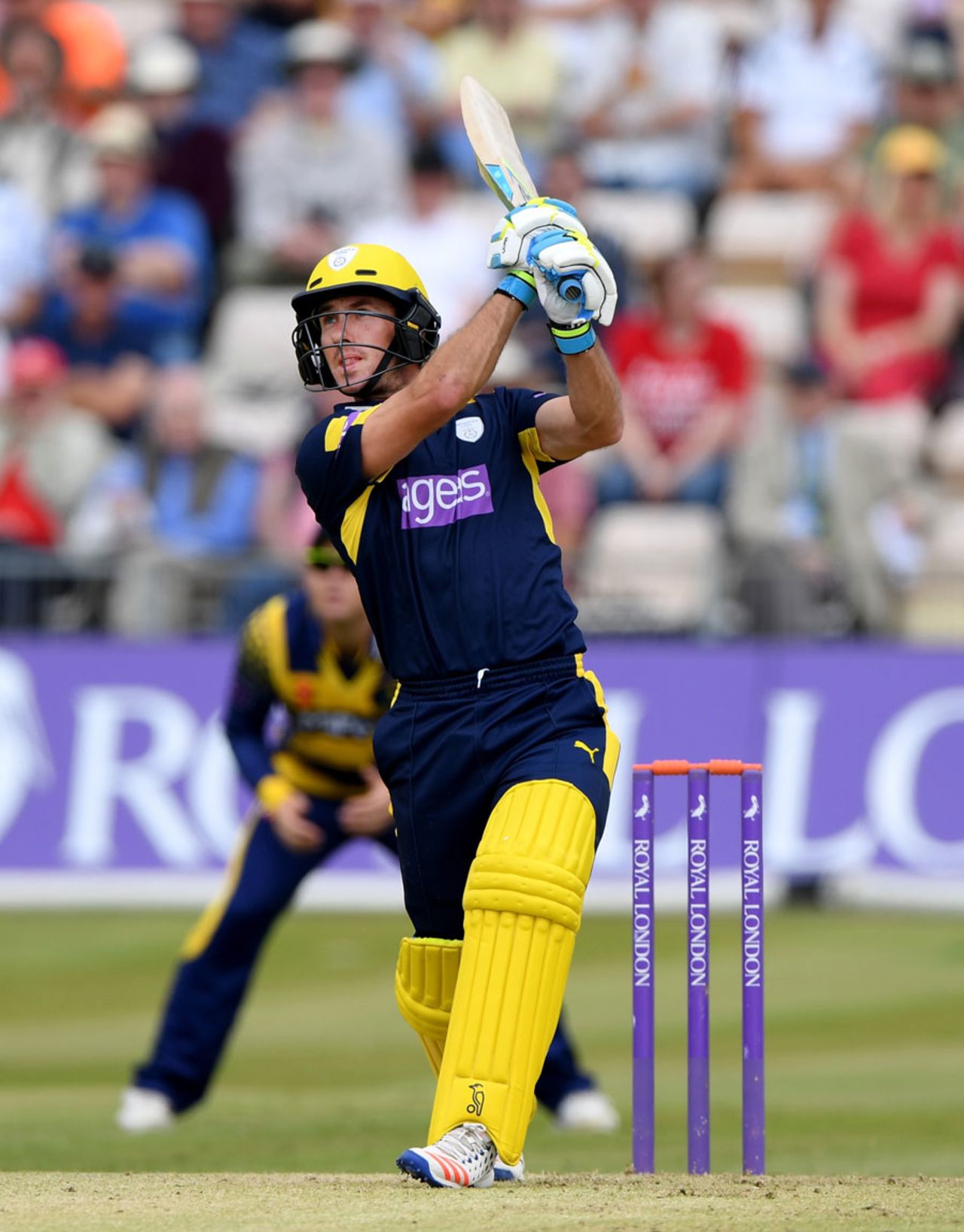 Will Smith hits down the ground during his 84, Glamorgan v Hampshire, Royal London Cup, South Group, Swansea, July 31, 2016