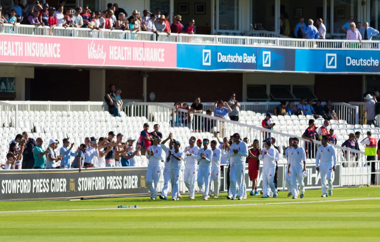Paras Khadka leads the Nepal players around the outfield, MCC v Nepal, Lord's, July 19, 2016