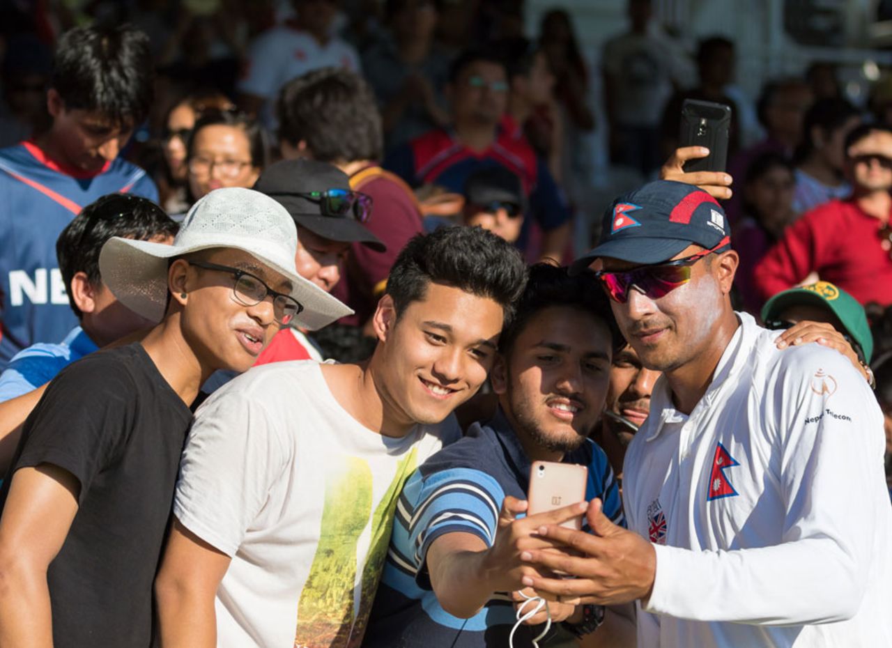 Paras Khadka poses for a selfie with fans, MCC v Nepal, Lord's, July 19, 2016