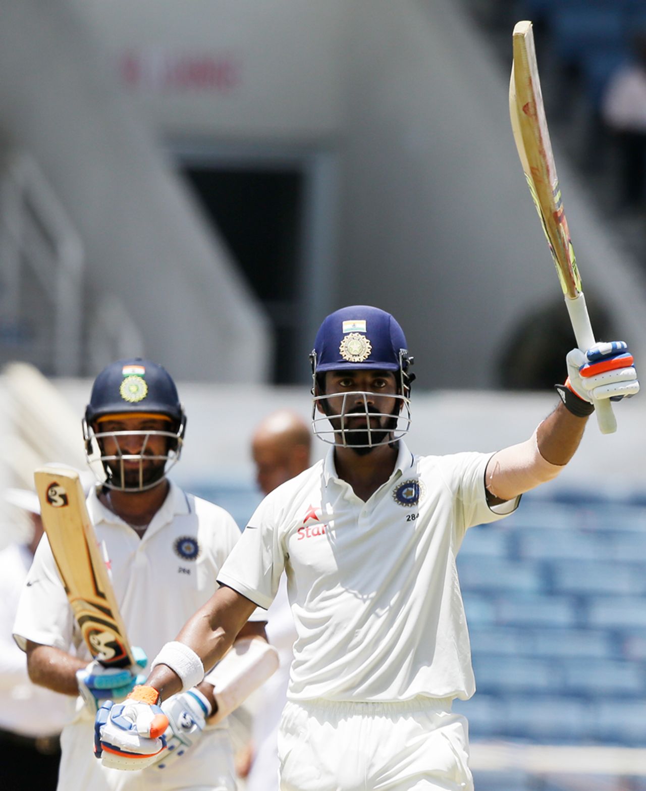 KL Rahul celebrates after reaching his third Test century, West Indies v India, 2nd Test, Kingston, 2nd day, July 31, 2016