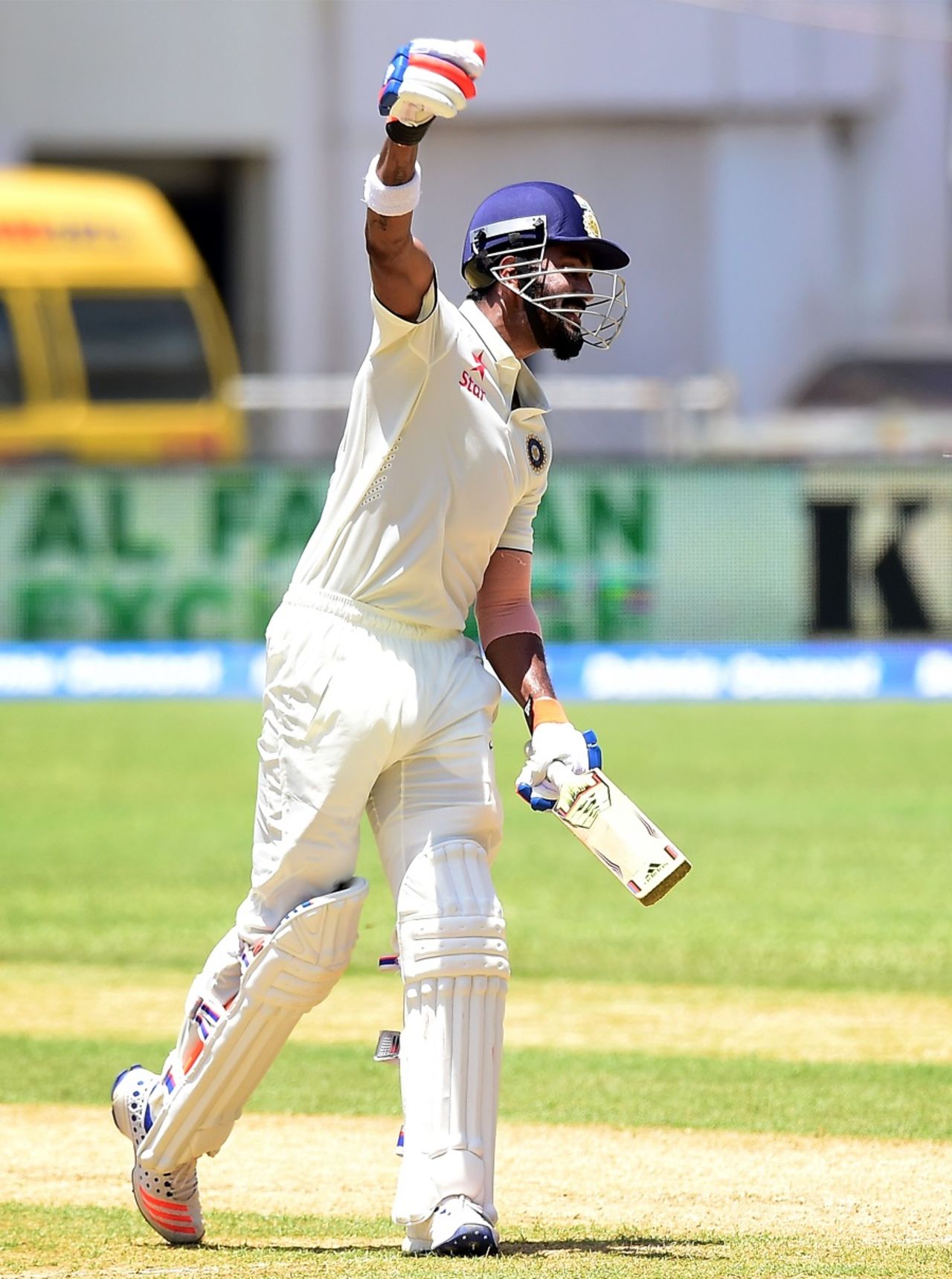 KL Rahul is thrilled after getting to his ton with a six, West Indies v India, 2nd Test, Kingston, 2nd day, July 31, 2016