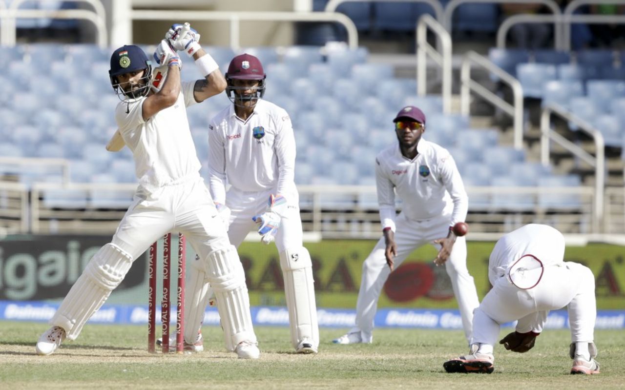 Virat Kohli contributed with 44, West Indies v India, 2nd Test, Kingston, 2nd day, July 31, 2016
