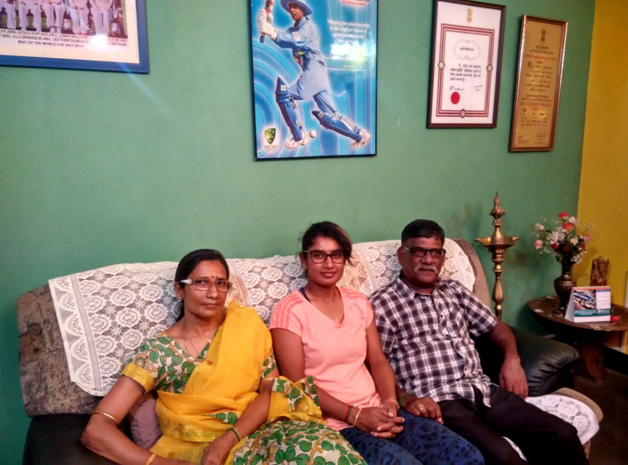 Mithali Raj at home with her parents