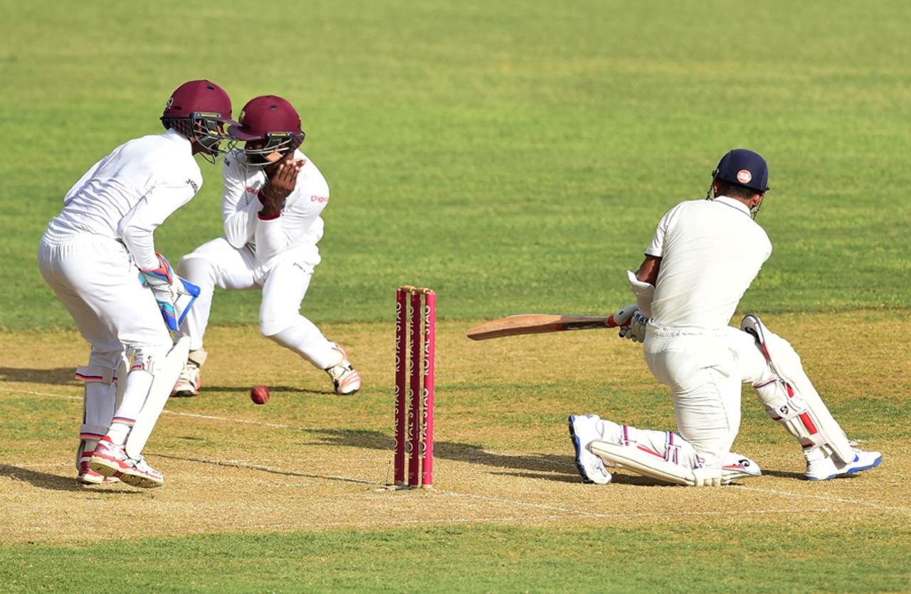 Ajinkya Rahane plays the sweep off Roston Chase, West Indies v India, 2nd Test, Kingston, 2nd day, July 31, 2016