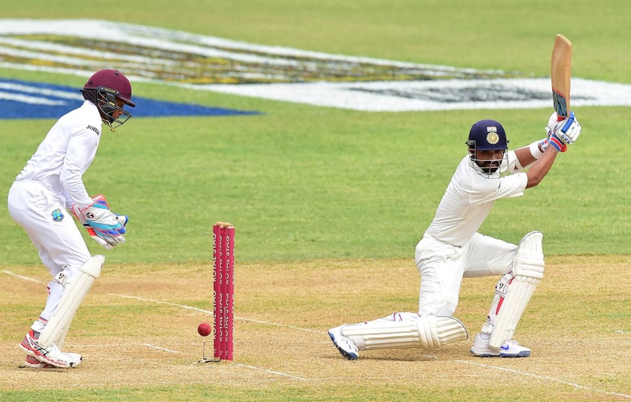 Ajinkya Rahane slices the ball behind point, West Indies v India, 2nd Test, Kingston, 3rd day, August 1, 2016