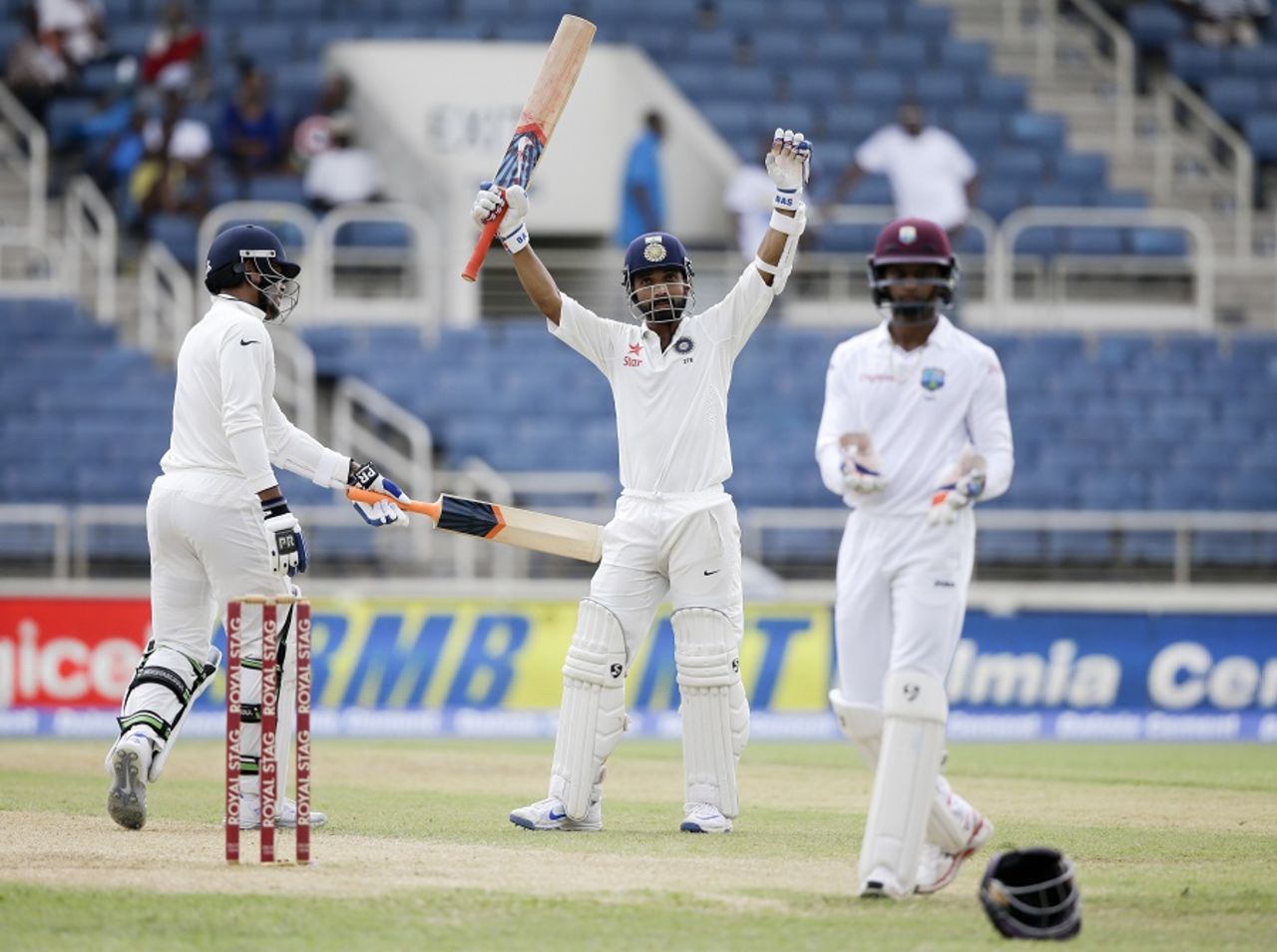 Ajinkya Rahane celebrates his century, West Indies v India, 2nd Test, Kingston, 3rd day, August 1, 2016