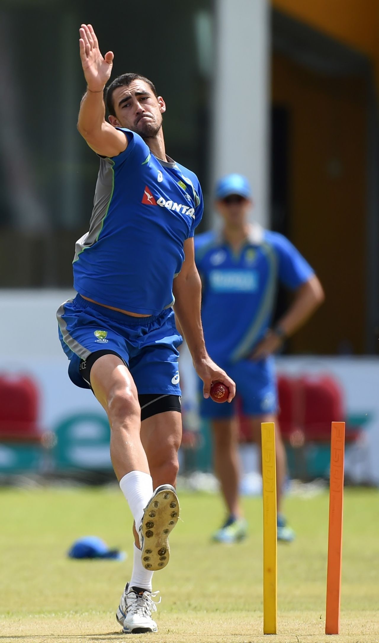 Mitchell Starc prepares to deliver the ball during training, Galle, August 2, 2016