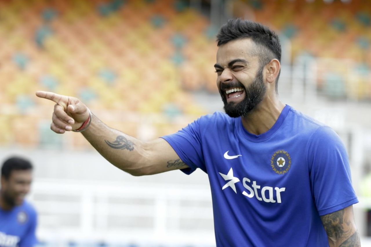 Virat Kohli finds more reasons to smile before the start of the fourth day, West Indies v India, 2nd Test, Kingston, 4th day, August 2, 2016
