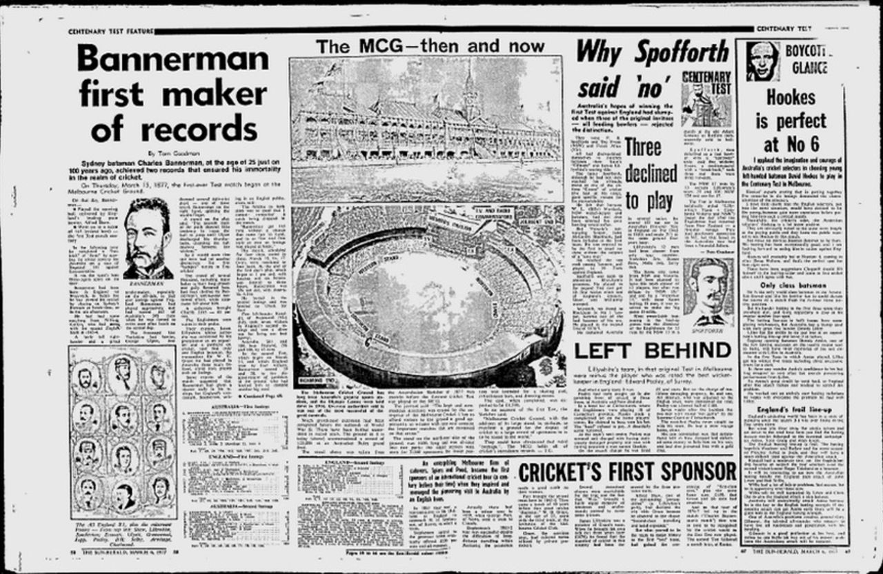 Charles Bannerman features in an article marking the Centenary Test in 1977, March 6, 1977