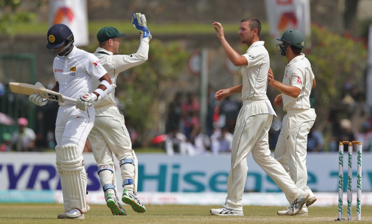 Josh Hazlewood has Dinesh Chandimal caught at short mid-wicket, Sri Lanka v Australia, 2nd Test, Galle, 1st day, August 4, 2016