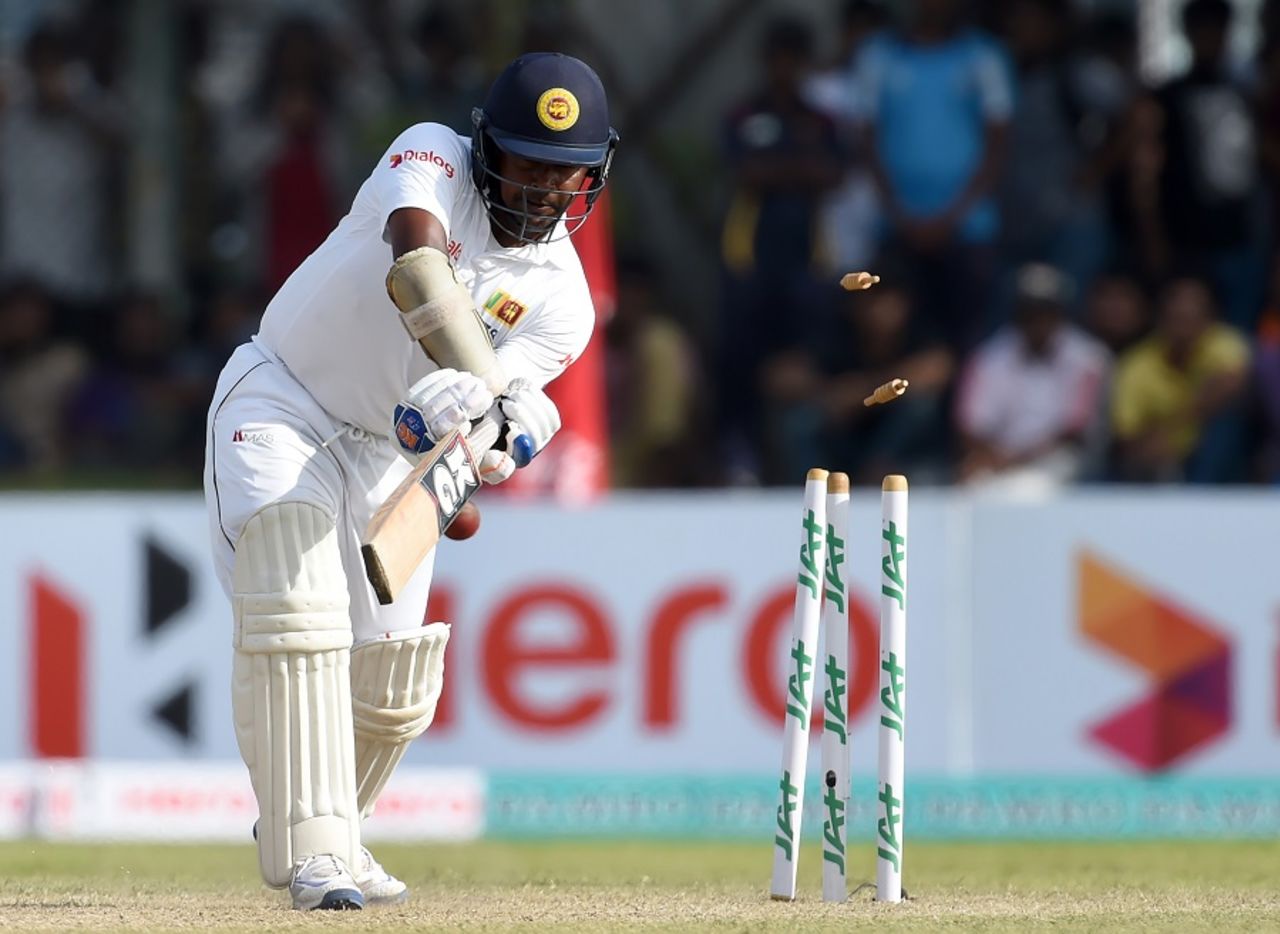 Rangana Herath was castled by Mitchell Starc for 14, Sri Lanka v Australia, 2nd Test, Galle, 1st day, August 4, 2016