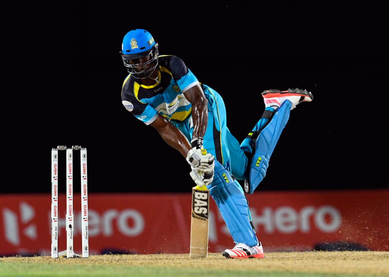 Darren Sammy keeps out a yorker, St Lucia Zouks v Trinbago Knight Riders, CPL 2016, eliminator, St Kitts, August 4, 2016