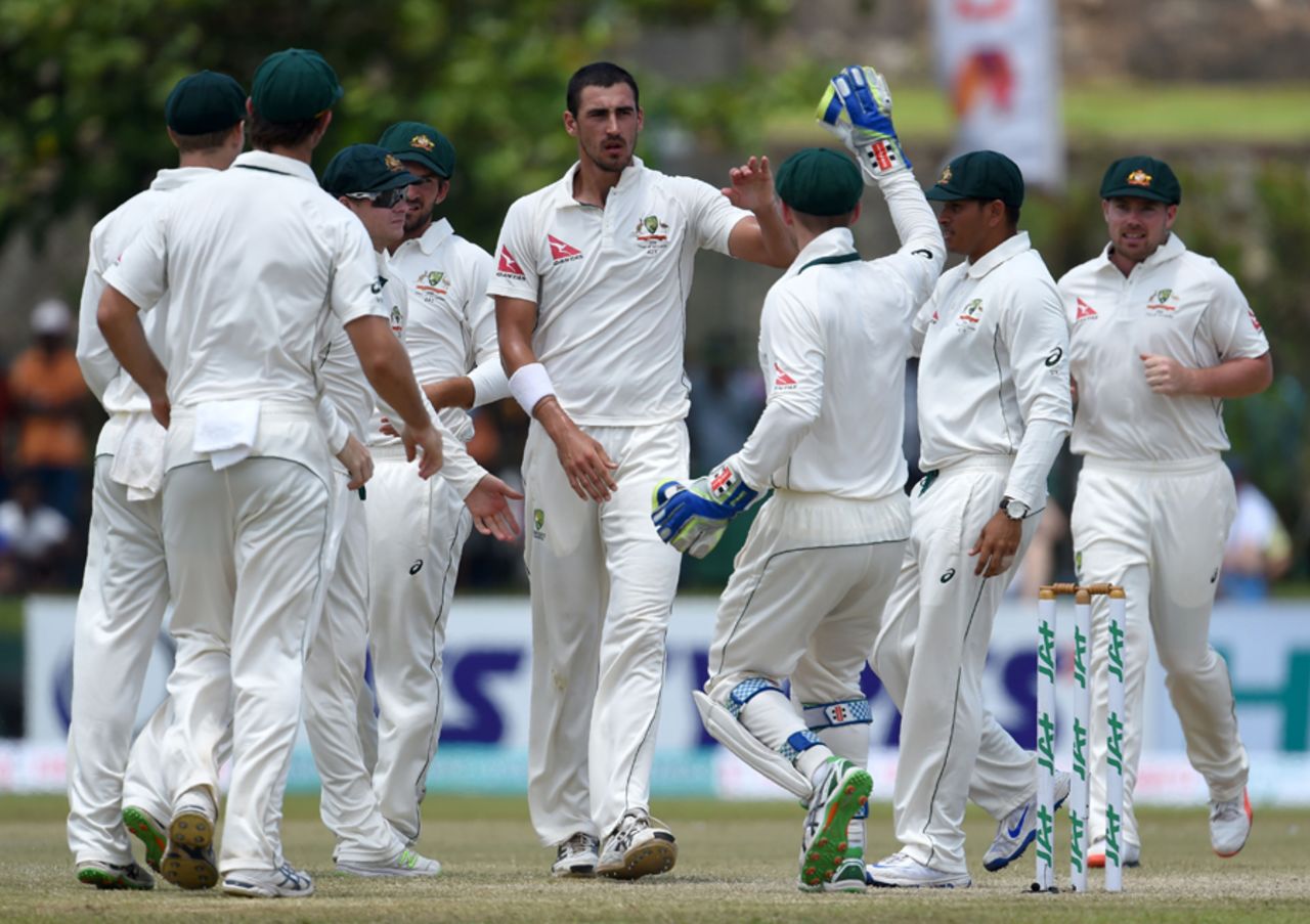 Mitchell Starc removed Kusal Mendis in the last over before lunch, Sri Lanka v Australia, 2nd Test, Galle, 2nd day, August 5, 2016