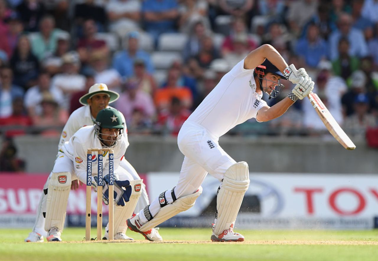 Alastair Cook drives during his brisk fifty, England v Pakistan, 3rd Investec Test, Edgbaston, 2nd day, August 5, 2016