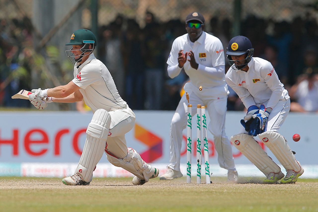 Adam Voges was dismissed while attempting a reverse-sweep, Sri Lanka v Australia, 2nd Test, Galle, 3rd day, August 6, 2016