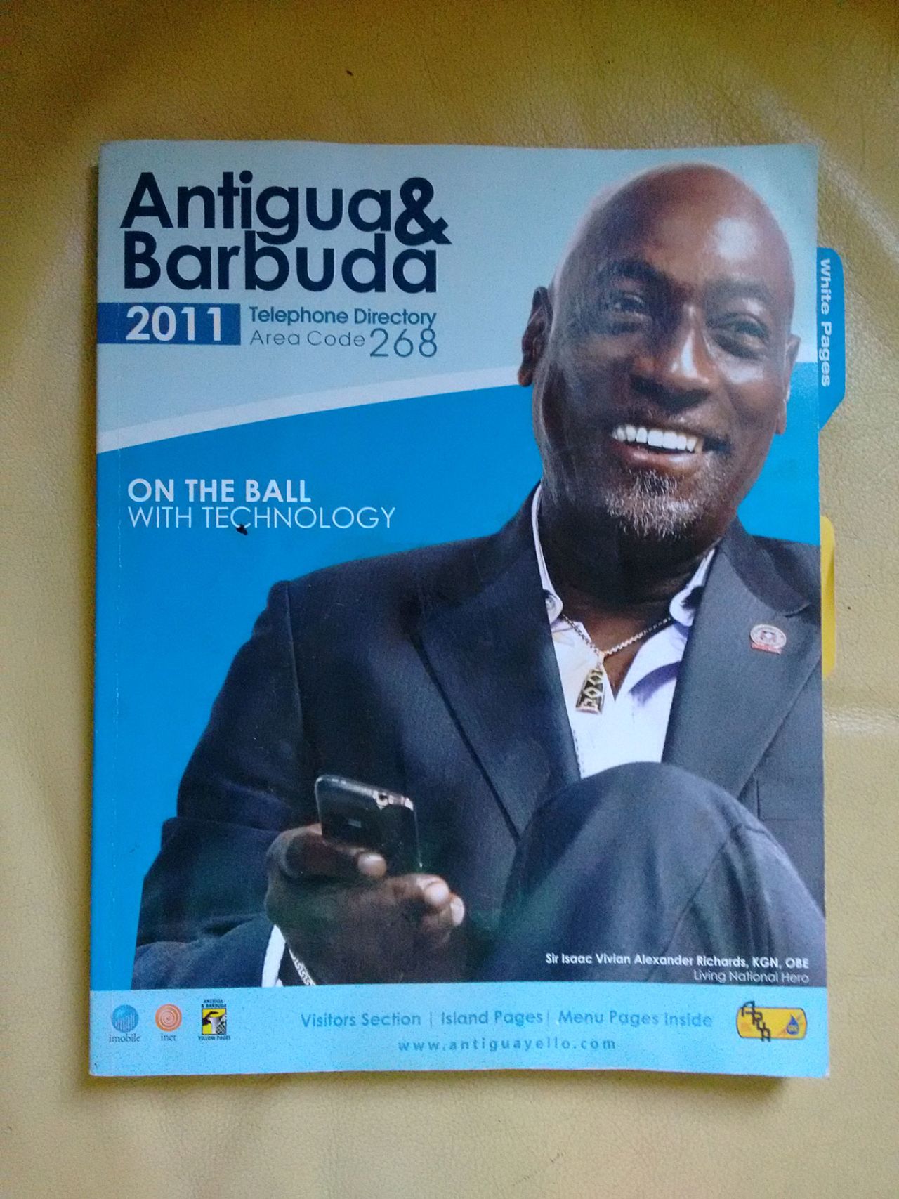 Viv Richards on the cover of the Antigua phone directory, St John's, July 22, 2016